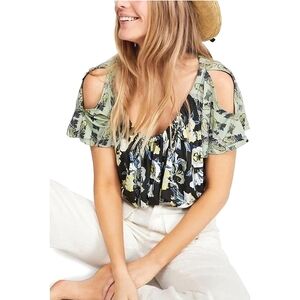 Free People Baja babe cold shoulder floral blouse, size Small